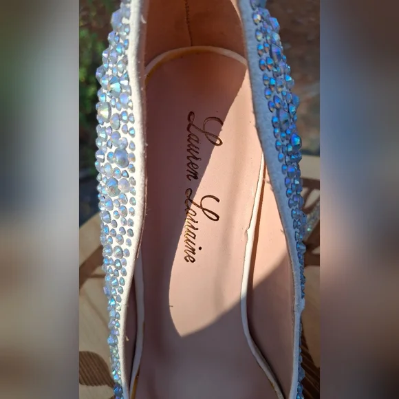Lauren Lorraine Rhinestone Studded Stiletto Heel Peep Toe Sandals Size 8 - Picture 6 of 8
